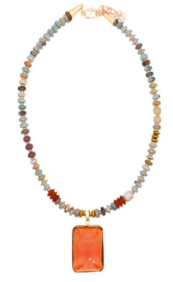 Amber Amazonite One of a Kind Necklace
