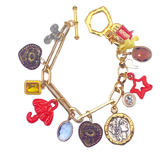 Gold Charm Bracelet - Dark Hearts