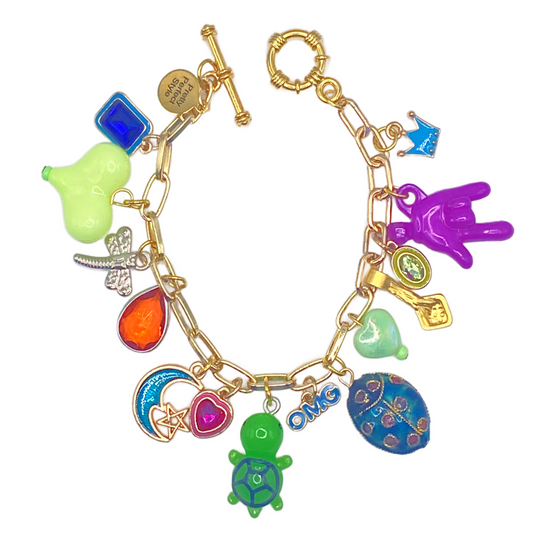 Gold Charm Bracelet - Jewel Tones