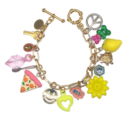 Gold Charm Bracelet - Pop of Pink