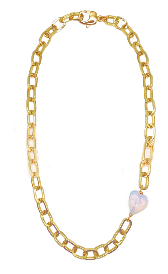 Opalite Heart Gold Link Necklace