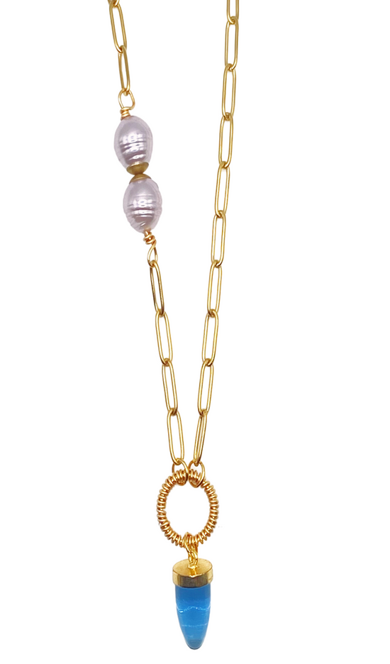 Lavender Pearl Paperclip Chain Necklace