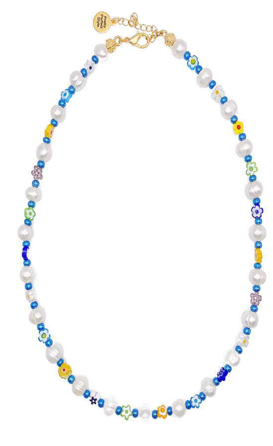 Millefiori Pearl Blue One of a Kind Necklace