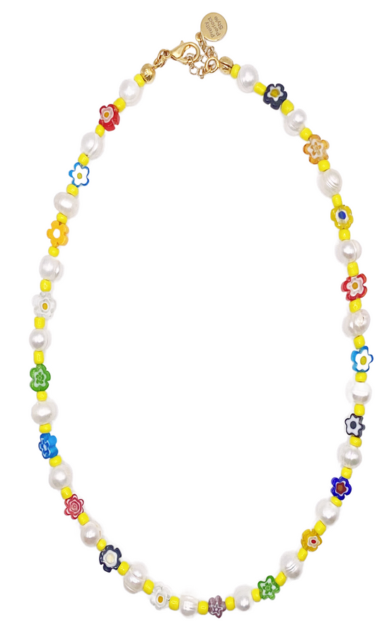 Millefiori Pearl Yellow One of a Kind Necklace